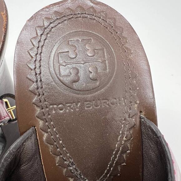 Tory Burch Women's Size 7 Kingsbridge Studded Open Toe Wedge Maroon Sandals - Picture 10 of 15